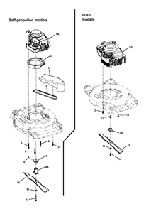 Engine, Blade And Front Cover Diagram and Parts List for 7800683-MP22675FC 2010 Briggs and Stratton Lawn Mower